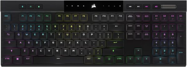 Corsair K100 AIR Wireless RGB Mechanical Gaming Keyboard - Ultra-Thin, Sub-1ms Slipstream, Low-Latency Bluetooth, Cherry MX Ultra Low Profile Keyswitches - NA Layout, QWERTY - Black