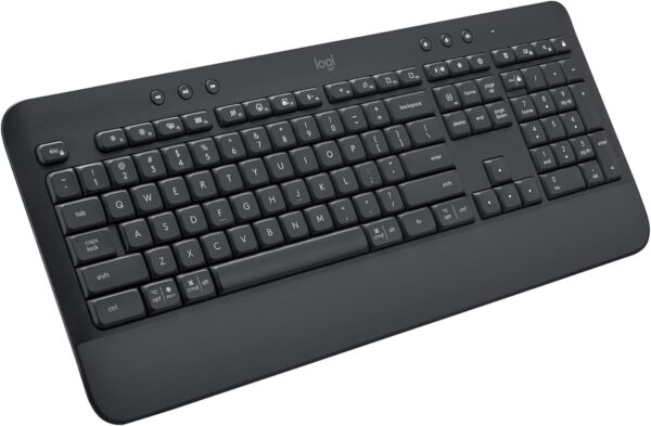 Logitech Signature K650 Comfort Full-Size Wireless Keyboard with Wrist Rest, Logitech Signature K650 Comfort Full-Size Wireless Keyboard with Wrist Rest, BLE Bluetooth or Logi Bolt USB Receiver, Deep-Cushioned Keys, Numpad, Compatible with Most OS/PC/Window/Mac - Graphite