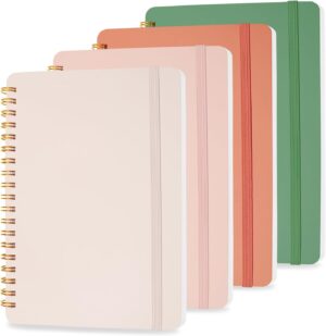 DMSVK 4 PCS Small Spiral Notebook 5x7, Spiral Journal Notebook, Notebooks for Work, Note Taking, School, Small Notebooks 5x7 with Strap, Cute Notebooks for Women 50 Sheets