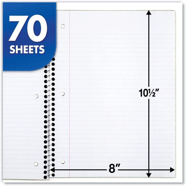Mead Spiral Notebook, 6 Pack, 1 Subject, College Ruled Paper, 7-1/2" x 10-1/2", 70 Sheets per Notebook, Colors Will Vary (830062-ECM25)