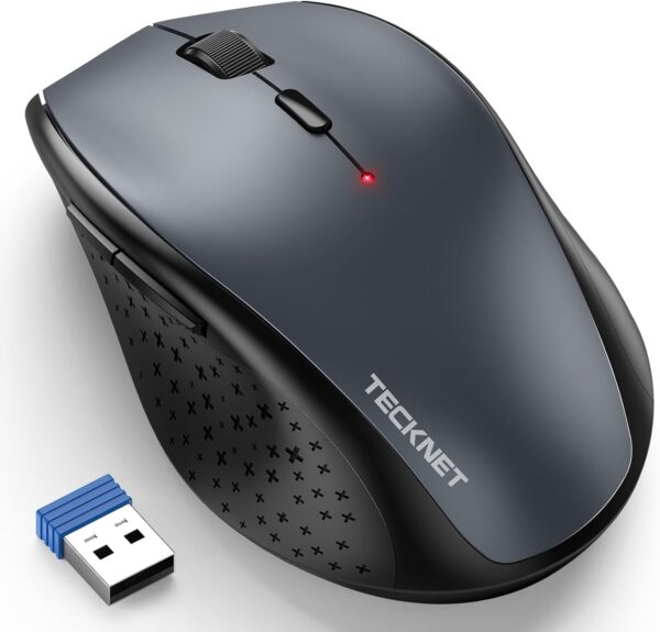 TECKNET Wireless Mouse, 2.4G USB Computer Mouse with 6-Level Adjustable TECKNET Wireless Mouse, 2.4G USB Computer Mouse with 6-Level Adjustable 4800 DPI, Silent Quiet Click,30 Months Battery, Ergonomic Grips, 6 Buttons Portable for PC, Chromebook, Mac - Grey