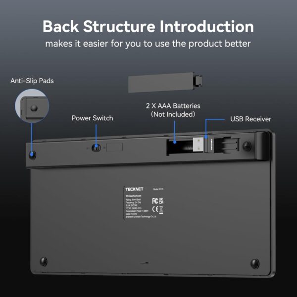 TECKNET 2.4G Wireless Keyboard - Mini Compact Keyboard with Media Hotkeys, 12-Month Battery Life, Compatible with PC, Desktop, Laptop, Smart TV - Black