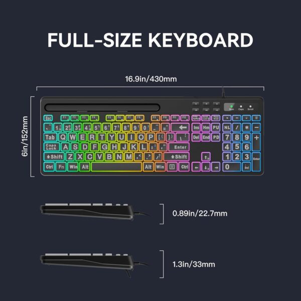 61ctCKPUUuL._AC_SL1500_.jpg MARVO Large Print Backlit Keyboard, WK712 Wired Computer Keyboards with 7 Colors & 11 Modes Backlight, Tablet Phone Holder and Quiet Light Up Keys, Full-Size Gaming Keyboard for Windows, Mac
