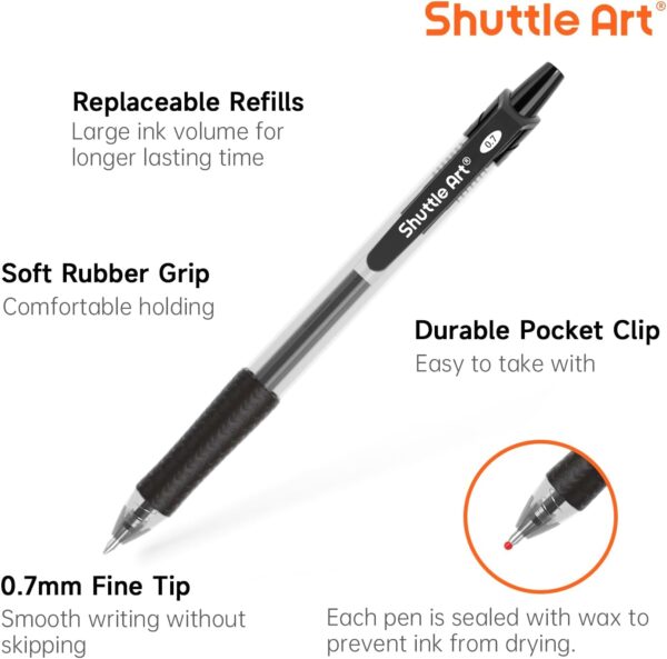 Shuttle Art Black Gel Pens, 70 Pack Retractable Medium Point Rollerball Gel Ink Pens Smooth Writing with Comfortable Grip for Office School Home Work
