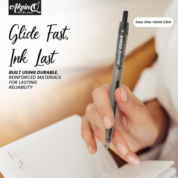 AKVINQ® GlideX Retractable Ballpoint Pens – Black Ink – 1.0 mm Bold Tip – Smooth Writing, Quick Dry, Low-viscosity ink, No Smudge – 100 Pens Bulk Pack for Office & School Supplies