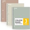 SUNEE Spiral Notebooks, 3 Pack, 1-Subject, College Ruled Paper, 8" x 10-1/2", 70 Sheets per Notebook, Assorted Aesthetic Colors Spiral Notebooks for School