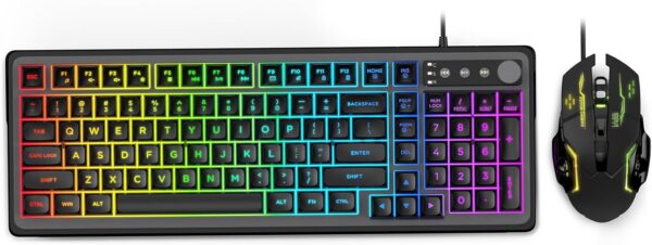 Gaming Keyboard and Mouse Combo - RGB Backlit 14 Lighting Effects, USB Wired Computer Keyboard, 26-Key Anti-Ghosting, Volume Wheel, Quiet Typing, Adjustable DPI Mouse for Gaming & Work, Trueque