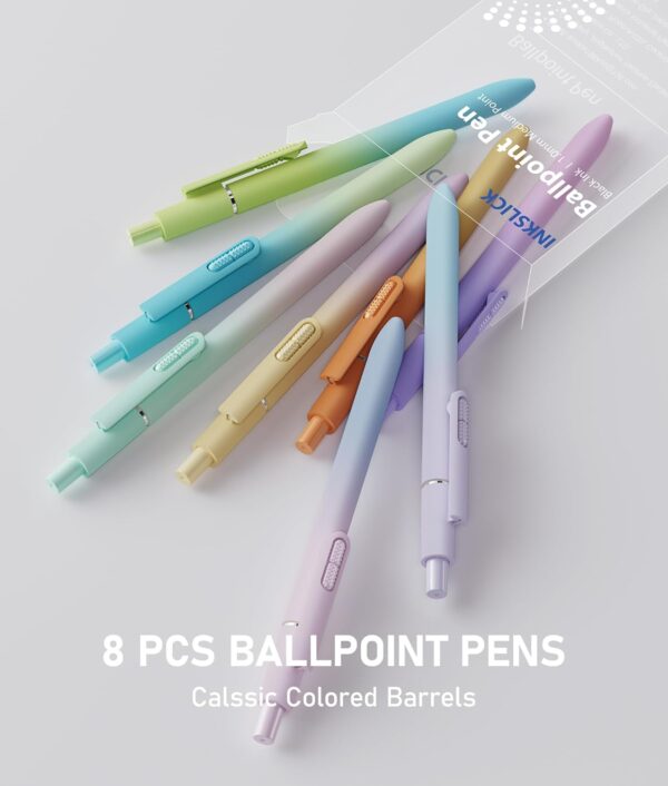 61f6rgnp1vL._AC_SL1500_.jpg 8 Pcs Black Ballpoint Pens - 1.0mm Medium Point Smooth Writing Black Ink Ball Point Pens | High-end Long Lasting Retractable Pen for School, Home, Office (Gradient-8pcs)
