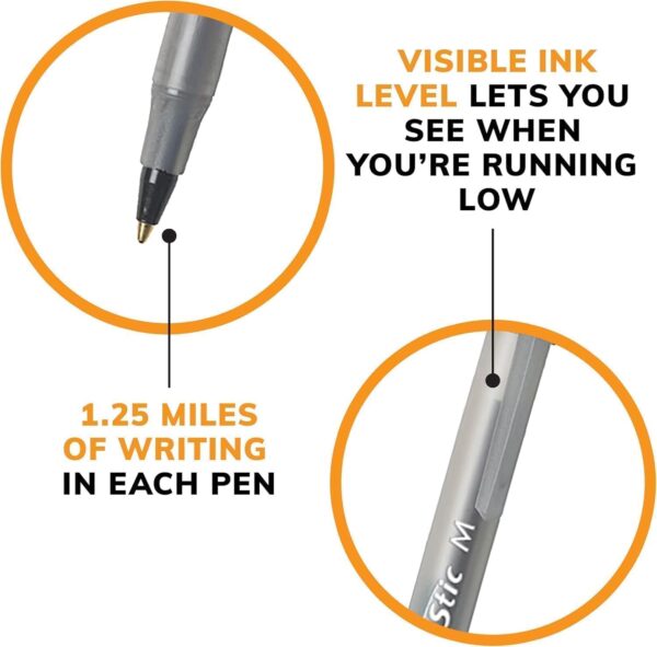 BIC Round Stic Xtra Life Ballpoint Pens - Medium Point 1.0mm, Ultra Long Lasting and Consistent Ink Flow, Bulk Pack of 96 Black Pens