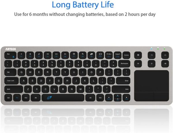 61fkzmZjhFL._AC_SL1080_.jpg Arteck 2.4G Wireless Touch TV Keyboard with Easy Media Control and Built-in Touchpad Mouse Solid Stainless Ultra Compact Full Size Keyboard -Connected Computer, Smart TV, HTPC