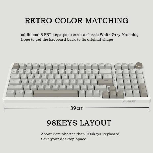61kU9l3XRzL._AC_SL1022_.jpg FIRSTBLOOD ONLY GAME. AK992 Retro Wired Mechanical Keyboard, 98 Keys Full Layout, Hot-Swappable USB Gaming Keyboard with Red Switches, Multimedia Keys Knob, Blue Backlit, Anti-Ghosting, Grey