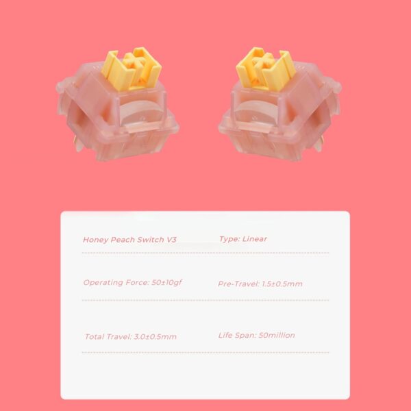 61l5eiMb-WL._SL1500_.jpg Outemu Honey Peach Switch V3, 40g Pre-Lubed Silent Linear Switch for Mechanical Gaming Keyboard, 5-Pin Switches (Honey Peach,70Pcs)