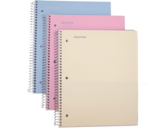 Mintra Office Durable Spiral Notebooks, 1 Subject, (Spring Pink, Sun Yellow, Arctic Ice, Wide Ruled 3pk)