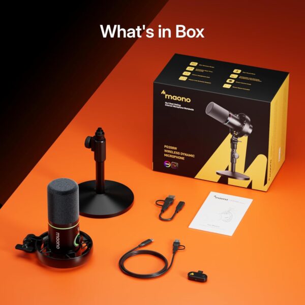 61qc4BWyFL._AC_SL1500_.jpg MAONO PD200W Hybrid Wireless Podcast Microphone for PC, Dynamic XLR USB Mic with Desktop Stand, Software, Noise Cancellation, for Vocal Recording, Streaming, Content Creation, Home Studio, Voiceover