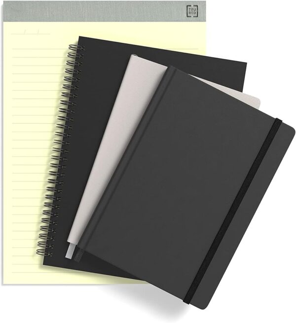 TRU RED Medium Soft Cover Meeting Notebook, Black - Ruled, Spiral, 80 Sheets, Durable Wirebound, Interior Pocket, Thick Premium Paper