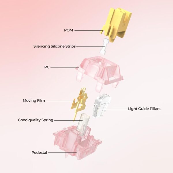 61r5aCzQlaL._SL1500_.jpg Outemu Honey Peach Switch V3, 40g Pre-Lubed Silent Linear Switch for Mechanical Gaming Keyboard, 5-Pin Switches (Honey Peach,70Pcs)