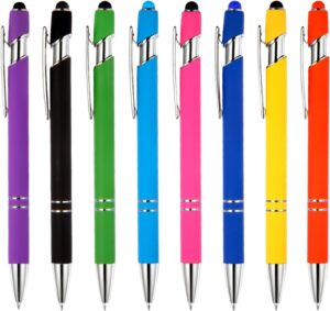 MorPionk 8 Pack Ballpoint Pen 2-in-1 Stylus Retractable Metal Stylus Pens for Touch Screens with Stylus tip, 1.0 mm Black Ink