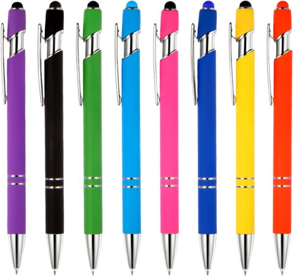 MorPionk 8 Pack Ballpoint Pen 2-in-1 Stylus Retractable Metal Stylus Pens for Touch Screens with Stylus tip, 1.0 mm Black Ink