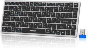 TECKNET Bluetooth Keyboard Rechargeable, 4-Device (2.4G+3BT) Wireless Keyboard, Ultra-Slim Quiet TECKNET Bluetooth Keyboard Rechargeable, 4-Device (2.4G+3BT) Wireless Keyboard, Ultra-Slim Quiet Typing, 14 Hotkeys Computer Keyboard for PC/Laptop/Smart TV/Tablet/iPad