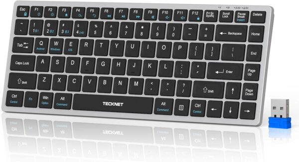 TECKNET Bluetooth Keyboard Rechargeable, 4-Device (2.4G+3BT) Wireless Keyboard, Ultra-Slim Quiet Typing, 14 Hotkeys Computer Keyboard for PC/Laptop/Smart TV/Tablet/iPad