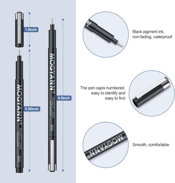 Mogyann Drawing Pens Black Art Pens for Drawing 12 Size Waterproof Ink Pens for Artists Sketching, Manga, Writing