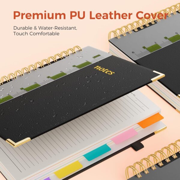 XYark Line Hardcover Spiral Notebook with Removable Dividers Tabs & Ruler, 5 Subject Notebook College Ruled, 300 Page, Large 8"x10" B5 Notebooks for Work School, Lined Journal for Women & Men, Black