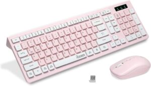 Wireless Keyboard and Mouse Combo, Reccazr 2.4G Full-Sized Keyboard and Wireless Keyboard and Mouse Combo, Reccazr 2.4G Full-Sized Keyboard and Mouse Cordless, 3 DPI Adjustable Mouse, Dual-System Keyboard for Computer/Laptop/Windows/Mac (Pink & White)