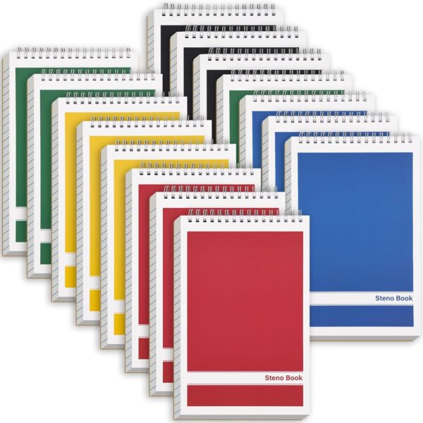 LABUK 15 Pack Steno Pads 6x9 Inches 80 Sheets Spiral Steno Notebooks Gregg Rule, Pocket Notebooks Colorful Covers with Top Spiral Pads for School, University, College, Work, Office