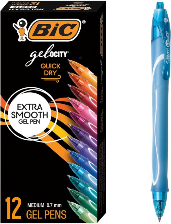 BIC Gelocity Quick Dry Gel Pen with Fast Drying Ink and Comfortable Grip, 12-Count in Assorted Colors