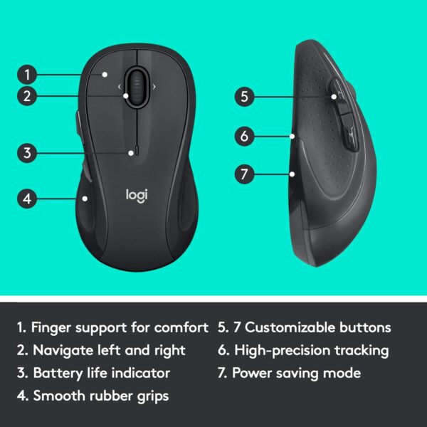 7117t8vcUZL._AC_SL1500_.jpg Logitech M510 Wireless Mouse, Mouse for Laptop and PC with USB Unifying Receiver, Programmable Buttons - Graphite