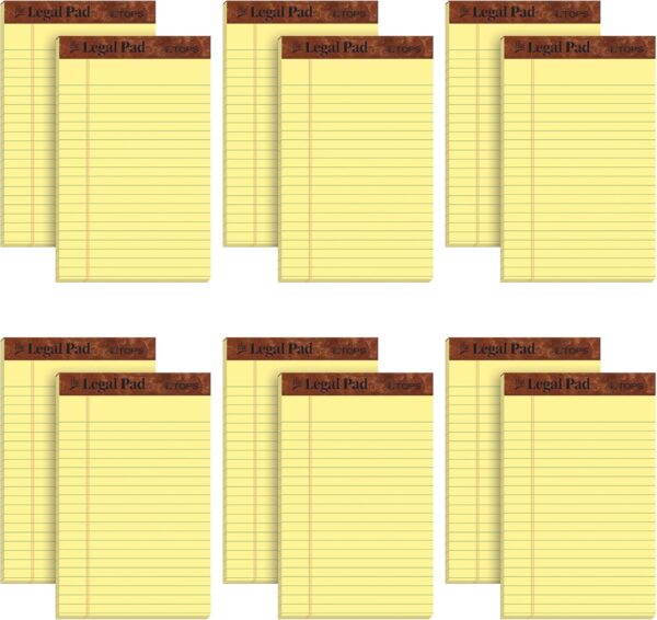 TOPS 5 x 8 Legal Pads, 12 Pack, The Legal Pad Brand, Narrow Ruled, Yellow Paper, 50 Sheets Per Writing Pad, Made in the USA (7501)