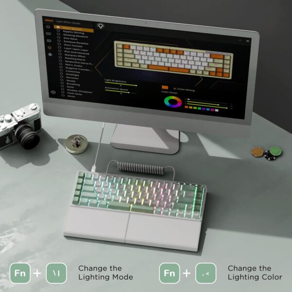 RK ROYAL KLUDGE RKS70 Ergonomic Split Keyboard, Wireless Bluetooth/2.4G/Wired Mechanical Keyboard with Wrist Rest, 75% RGB PC Gaming Keyboards for Win/Mac, Hot Swappable Linear Silver Switches, White