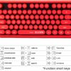 Wireless Keyboard and Mouse Combo, Retro Typewriter Style Red Keyboard with 104 Round Keys, Cute Bubble Round Keycaps, 2.4GHz Clicky Creamy Sounding Keyboard & 3 DPI Mouse for PC Laptop Desktop Gaming