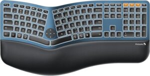 ProtoArc Backlit Bluetooth Ergonomic Keyboard, EK01 Plus Full Size Wireless ProtoArc Backlit Bluetooth Ergonomic Keyboard, EK01 Plus Full Size Wireless Split Keyboard with Dual Bluetooth and USB, Cushioned Wrist Rest, Rechargeable, Compatible with Windows/Mac/Android, Blue