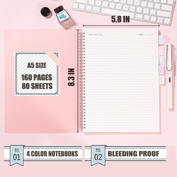 711oJ5U-r0L._AC_SL1500_.jpg OWSC 4 Pack Lined Spiral Notebook, 5.9 x 8.3 Inches Notebooks for Work, School and Journal with 110 GSM Thick Paper, Small Notebook with 80 Sheets/160 Pages, Notebooks College Ruled for Note Taking