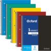 Oxford 1 Subject Spiral Notebook, Notebooks for School, Plastic Covers, Back to School Supplies, Wide Ruled, 100 Sheets, 5 Pack, Assorted Primary Colors: Black, Blue, Red, Green and Yellow (1009290)