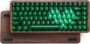 Womier 75% Mechanical Keyboard Wireless with QMK/VIA, WD75 V2 Wood Gaming Keyboard 8000mAh Battery, Tri-Mode Custom Key Board RGB Hot Swappable with Translucent Clear Keycaps-POM Linear Switch
