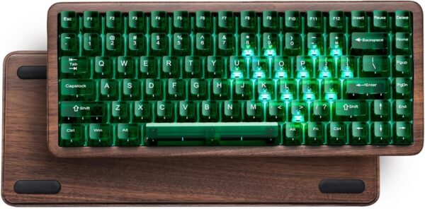 Womier 75% Mechanical Keyboard Wireless with QMK/VIA, WD75 V2 Wood Gaming Keyboard 8000mAh Battery, Tri-Mode Custom Key Board RGB Hot Swappable with Translucent Clear Keycaps-POM Linear Switch