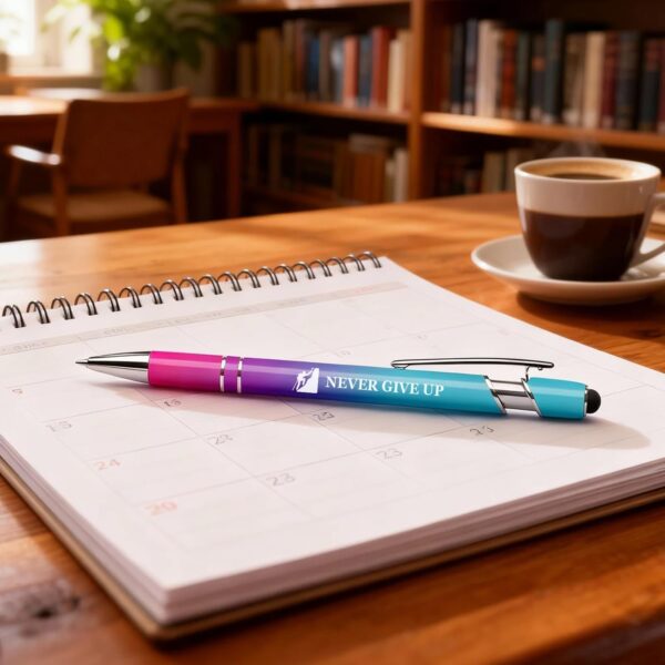 12 Pack Motivational Ballpoint Pen Set - Gradient Purple to Teal with Inspirational Quotes, Smooth Writing Metal Clip Pens for Office School Journaling, Encouragement Gift for Women Men Students