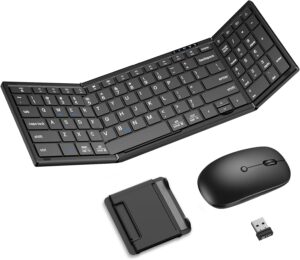 Foldable Keyboard and Mouse, Folding Bluetooth Keyboard Mouse Combo, 2.4G Wireless + Bluetooth5.1 x 2, Portable Wireless Rechargeable Travel Keyboard Mouse for Windows Android MacOS iOS