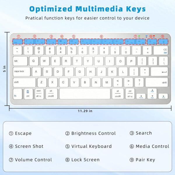 714an7cHJVL._AC_SL1500_.jpg Qulose Bluetooth Keyboard, Ultra-Slim Wireless Keyboard for iPad, Rechargeable Ergonomic Computer Keyboard for iOS, Android, Windows PC Tablets Phone, White Silver