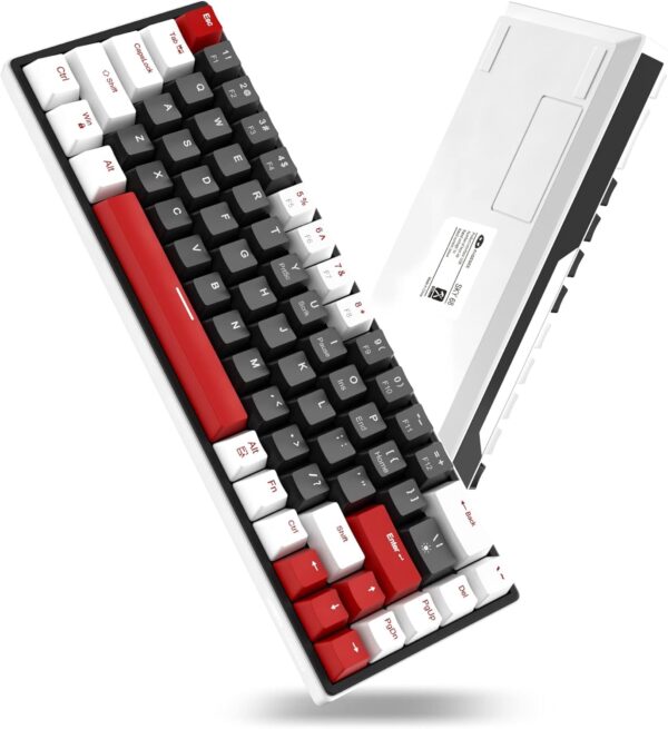 MageGee 60% Mechanical Gaming Keyboard, 68 Keys Compact Blue LED Backlit Gaming Keyboards, SKY68 Wired Ergonomic Mini Office Keyboard for Windows PC Gamer (Red Switch, White & Black)