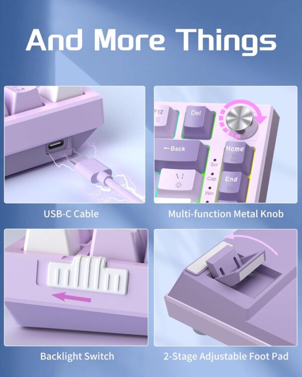 715fO9uIOL._AC_SL1500_.jpg MageGee SKY81 75% Mechanical Gaming Keyboard, Gasket Hot Swappable Wired Custom Creamy Keyboard with 5-Layer Sound Dampening, Knob Control, RGB Backlit, NKRO for Win/Mac (Violet, Violet Switch)