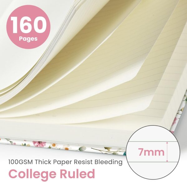 Taja Lined Journal Notebook for Women & Men, Hardcover Leather Journal for writing, A5 College Ruled Notebook for Work & Note Taking, Perfect for Office School Home Supplies, 160 Pages, Garden