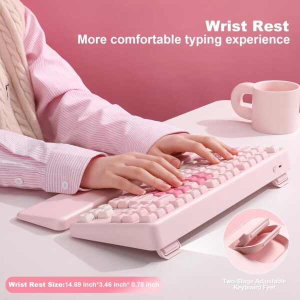 YUNZII B87 Wireless Mechanical Keyboard,QMK/VIA Programmable,TKL Layout 87 Keys,BT/2.4G/USB-C,Hot Swap Gasket Mount RGB Backlit Gaming with Wrist Rest for Win/Mac (Pink, Cocoa Cream V2)