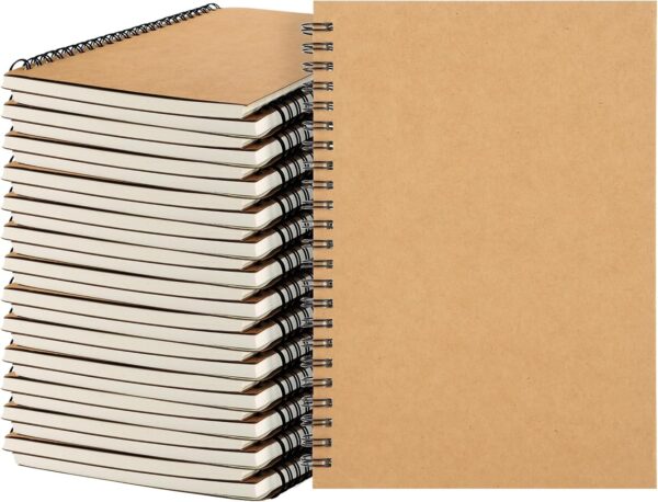 MIVIDE 24 Pack A5 Bulk Spiral Notebooks with Kraft Cover, 8.3 x 5.8 Inch 120 Pages Hardcover Spiral Lined Notebook Journal, Lined Travel Bulk Writing Paper Notebook for School Business Office Supplies