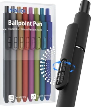 8 Pcs Black Ballpoint Pens - 1.0mm Medium Point Smooth Writing Black Ink Ball Point Pens | High-end Long Lasting Retractable Pen for School, Home, Office (Vintage-8pcs)