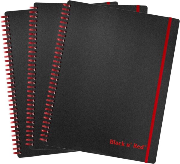 Black n' Red Business Notebooks, 3 Pack, Soft Cover, Twin Wire, 70 Sheets, 11" x 8-1/2", Black (400161060)