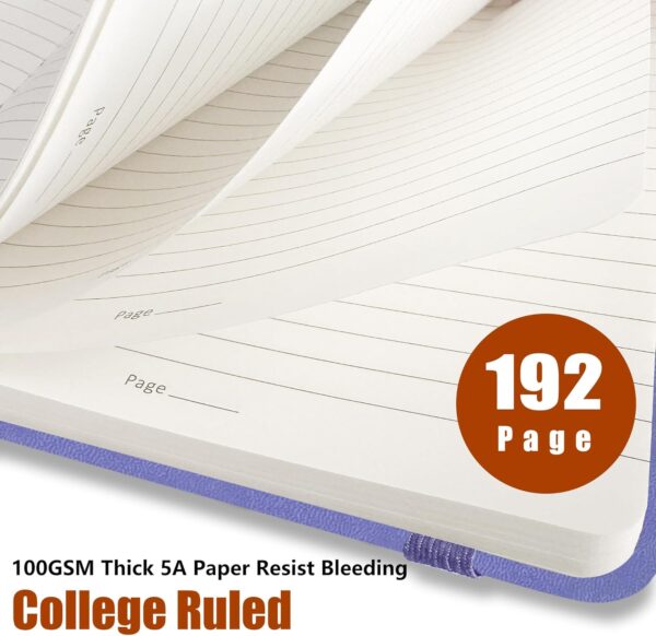 Lined Journal Notebook, A5, 192 Pages 100 GSM Thick Paper, Hardcover Leather College Ruled Journal for Writing, Men Women, Journaling, Daily, Work, Office, Home School Business(Purple)