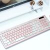 Wireless Keyboard and Mouse Combo, Reccazr 2.4G Full-Sized Keyboard and Mouse Cordless, 3 DPI Adjustable Mouse, Dual-System Keyboard for Computer/Laptop/Windows/Mac (Pink & White)
